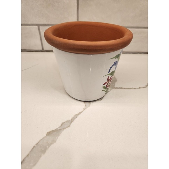 Vintage 1997 Emerson Creek Pottery Pink & Blue Flowers Flower Pot‎ Hand Painted - Picture 3 of 8